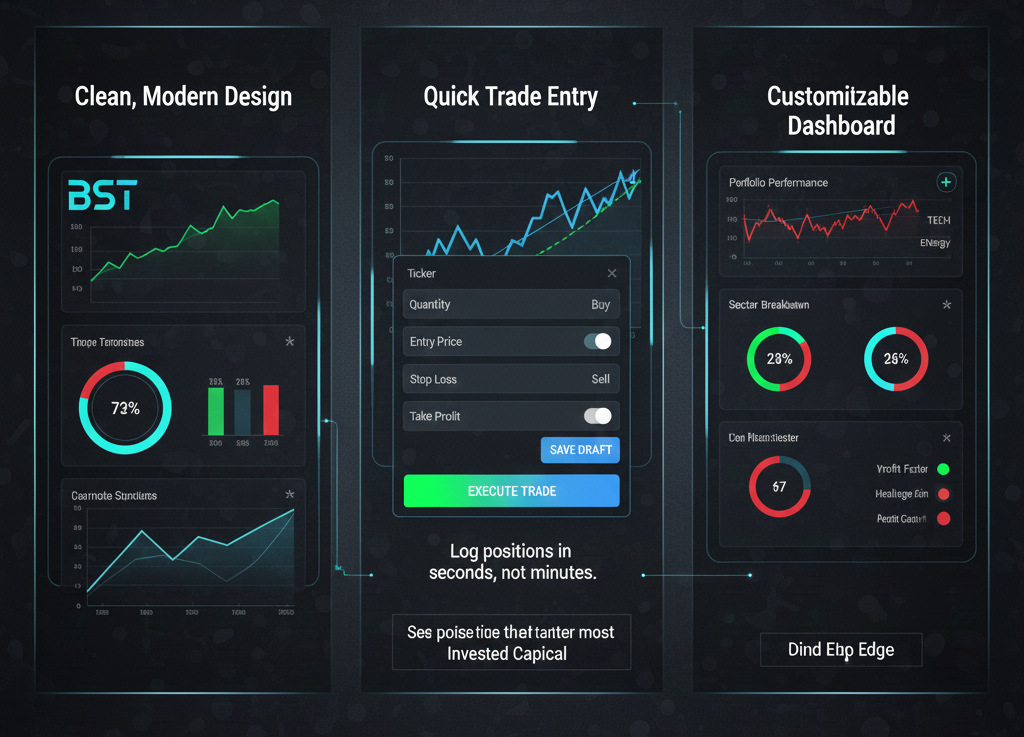 BST comprehensive trade tracking dashboard showing real-time performance metrics and portfolio analysis